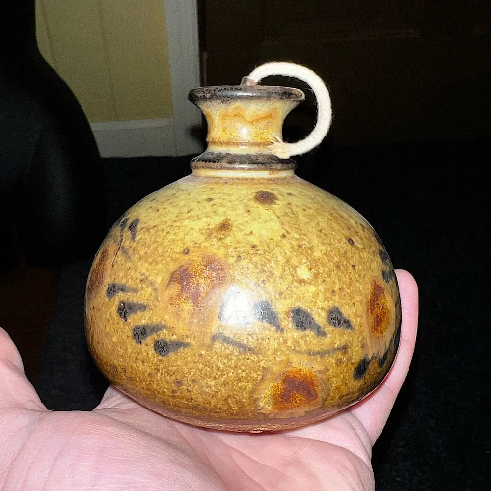 Vintage Stoneware Floral Pottery Vase/ Clay Oil Lamp - Picture 11 of 11